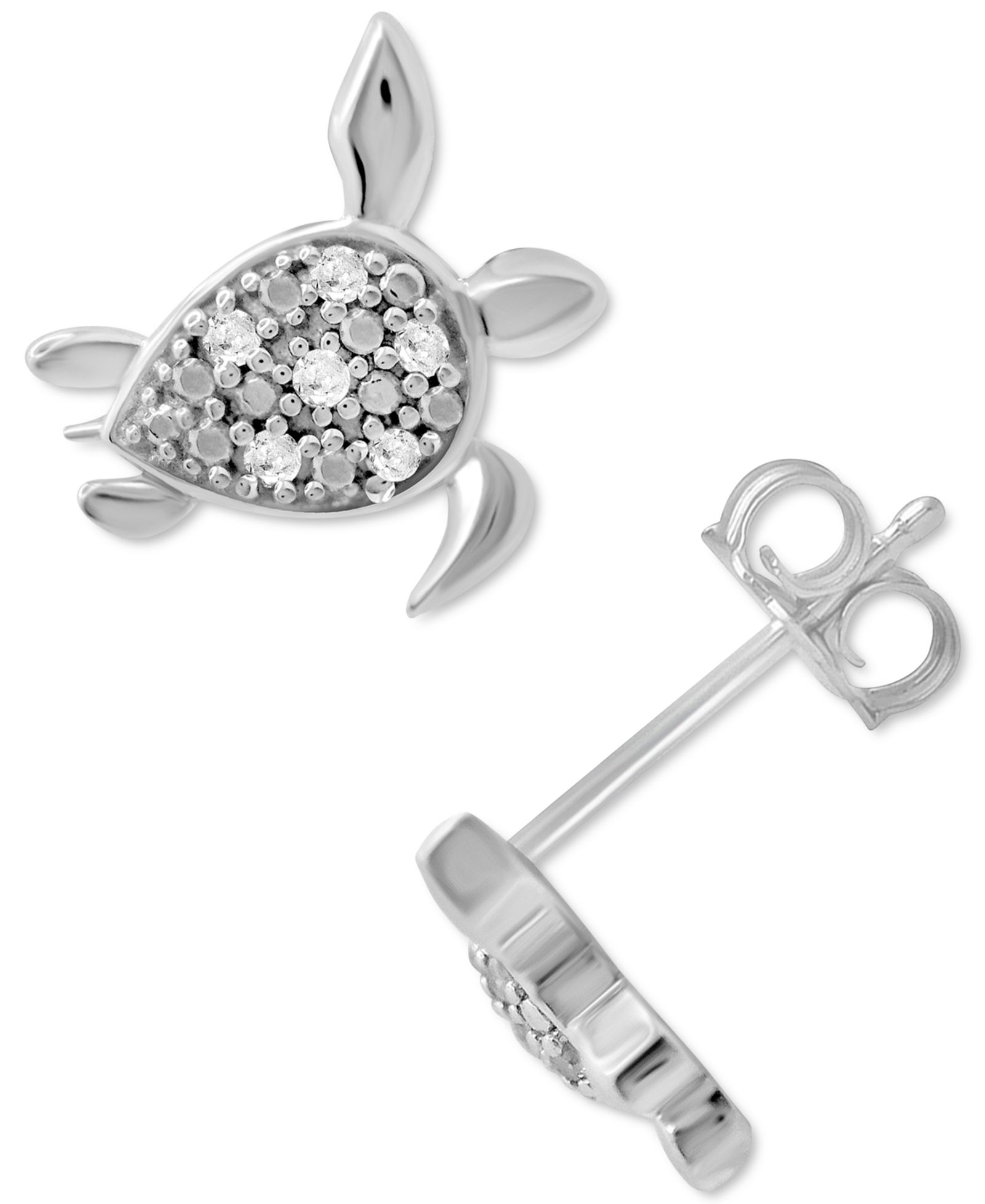 Diamond Turtle Stud Earrings (1/10 ct. t.w.) in Sterling Silver