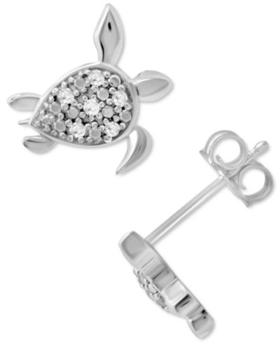Серьги-гвоздики Diamond Turtle Stud Earrings (1/10 ct. t.w.) в Sterling Silver