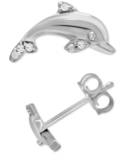 Серьги-гвоздики Diamond Dolphin в серебре Sterling Silver