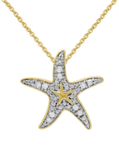 Подвеска Diamond Starfish 18" в золотом напылении на стерлинговом серебре (1/10 ct. t.w.)