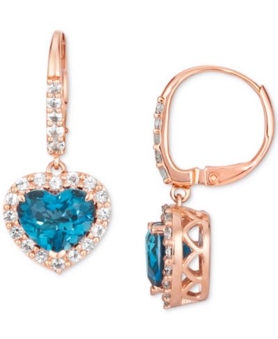 Le Vian® Deep Sea Blue Topaz (3 ct. t.w.) & Vanilla Topaz (5/8 ct.t .w.) Leverback Drop Earrings in 14k Rose Gold