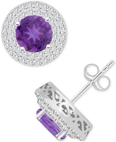 Серьги-гвоздики с гранатом Rhodolite и белым топазом в стерлинговом серебре