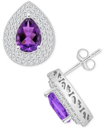 Серьги-гвоздики Rhodolite Garnet и White Topaz в серебряной оправе