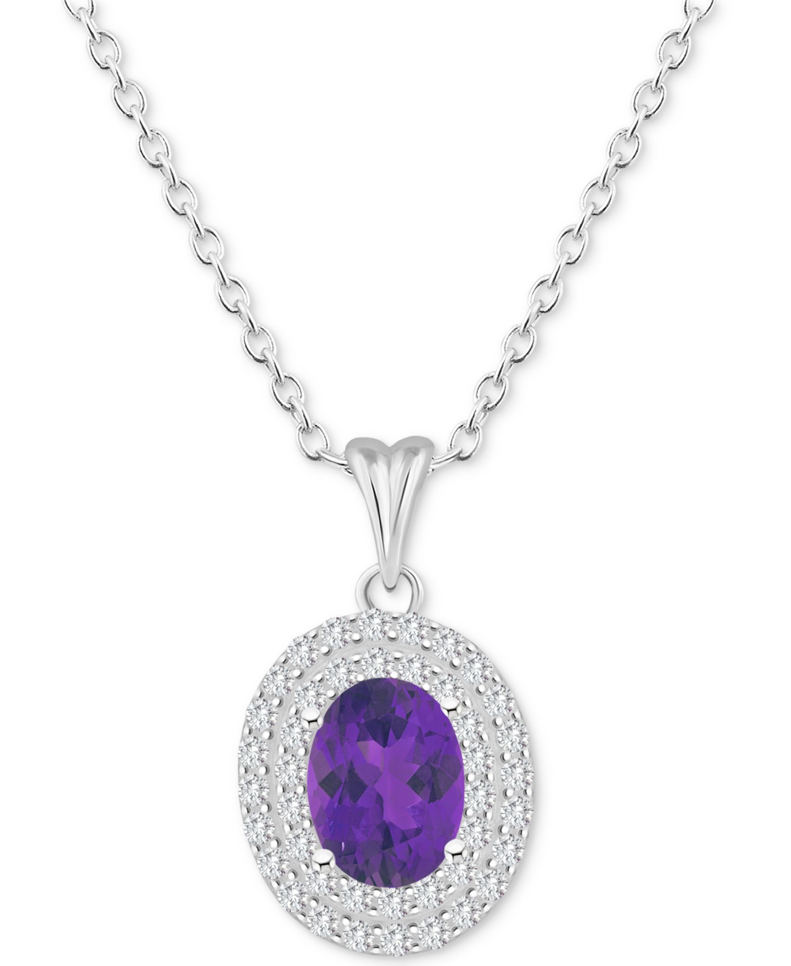 Rhodolite Garnet (1-1/2 ct. t.w.) & White Topaz (3/8 ct. w.) Oval Halo 18" подвеска-ожерелье из стерлингового серебра (также в Citrine, Peridot, Amethyst & Blue Topaz)
