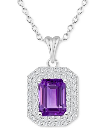 Подвеска Octagon Halo с рубином Rhodolite Garnet (2 ct. t.w.) и белым топазом (1/2 ct. t.w.) в стерлинговом серебре