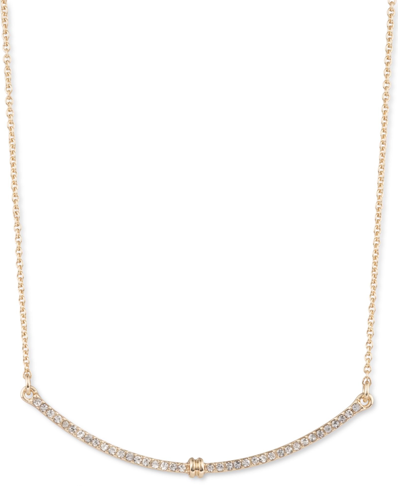 Lauren Ralph Lauren Gold-Tone Pavé Curved Bar Statement Necklace, 16" + 3" extender