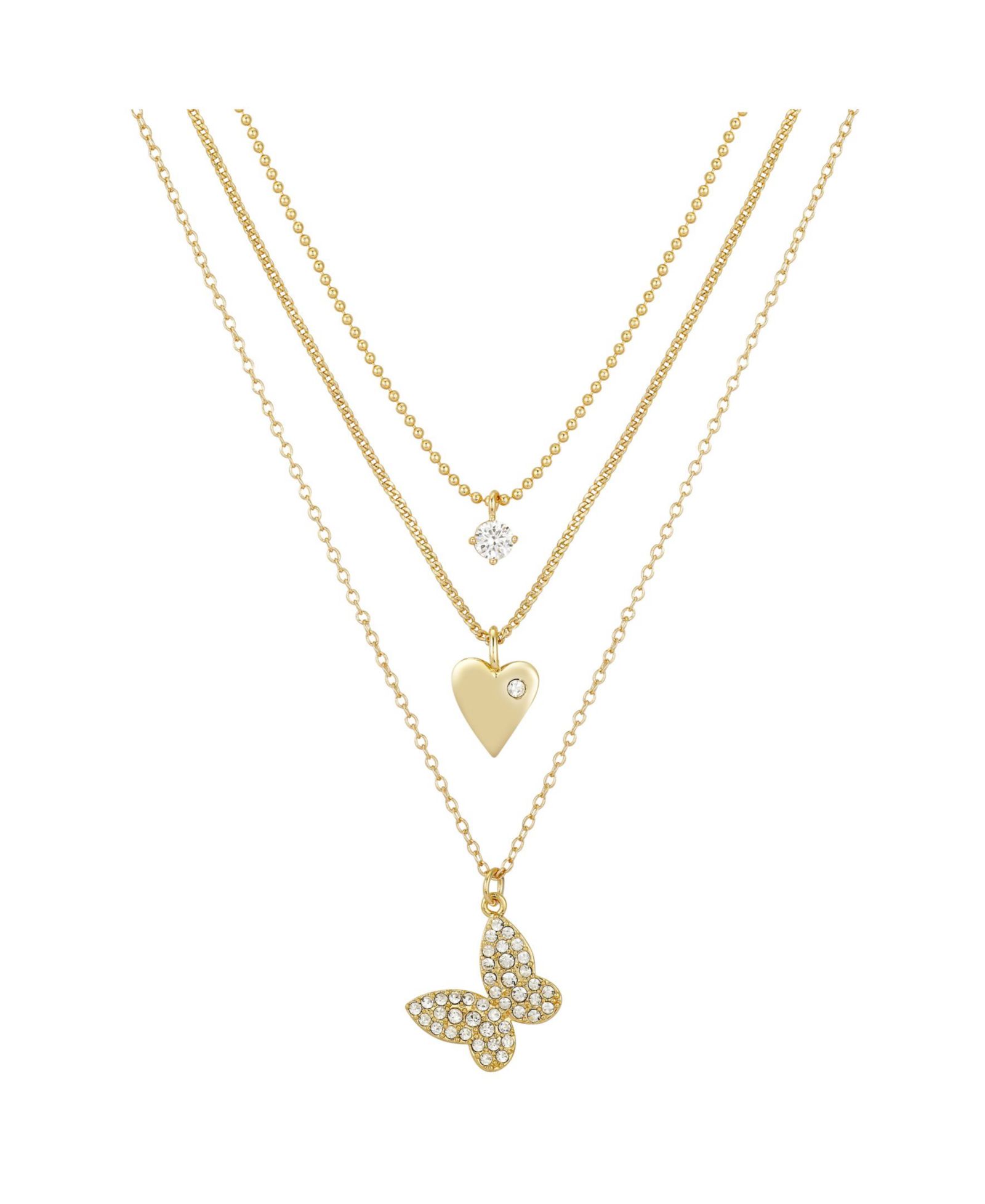 14K Gold Flash-Plated 3-Pieces Cubic Zirconia Butterfly Layered подвески набор