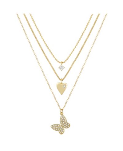 14K Gold Flash-Plated 3-Pieces Cubic Zirconia Butterfly Layered подвески набор