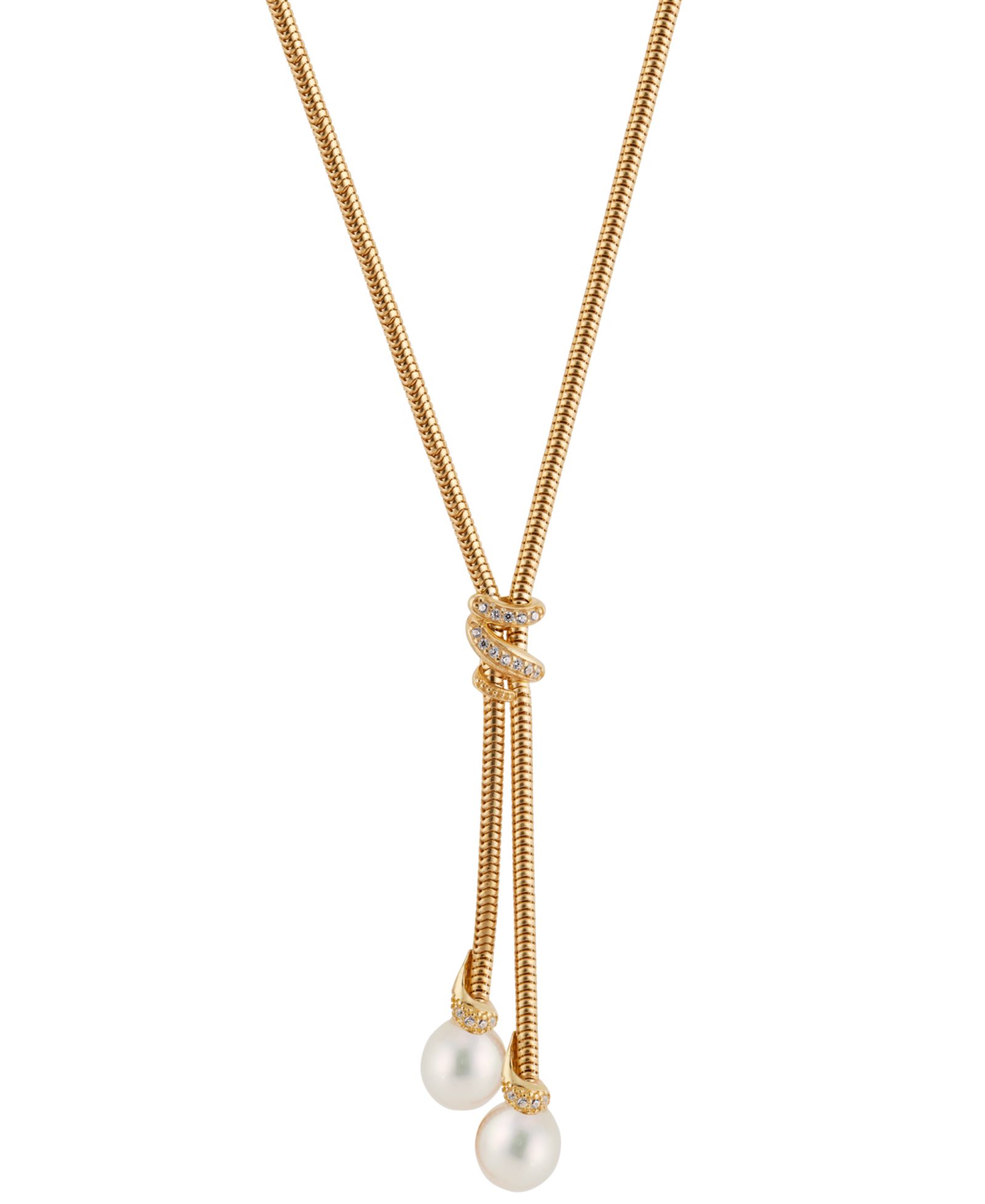 Ожерелье Lariat с пресноводным жемчугом (8mm) и кубическим цирконием, позолоченное стерлинговое серебро, 17" + 1" удлинитель