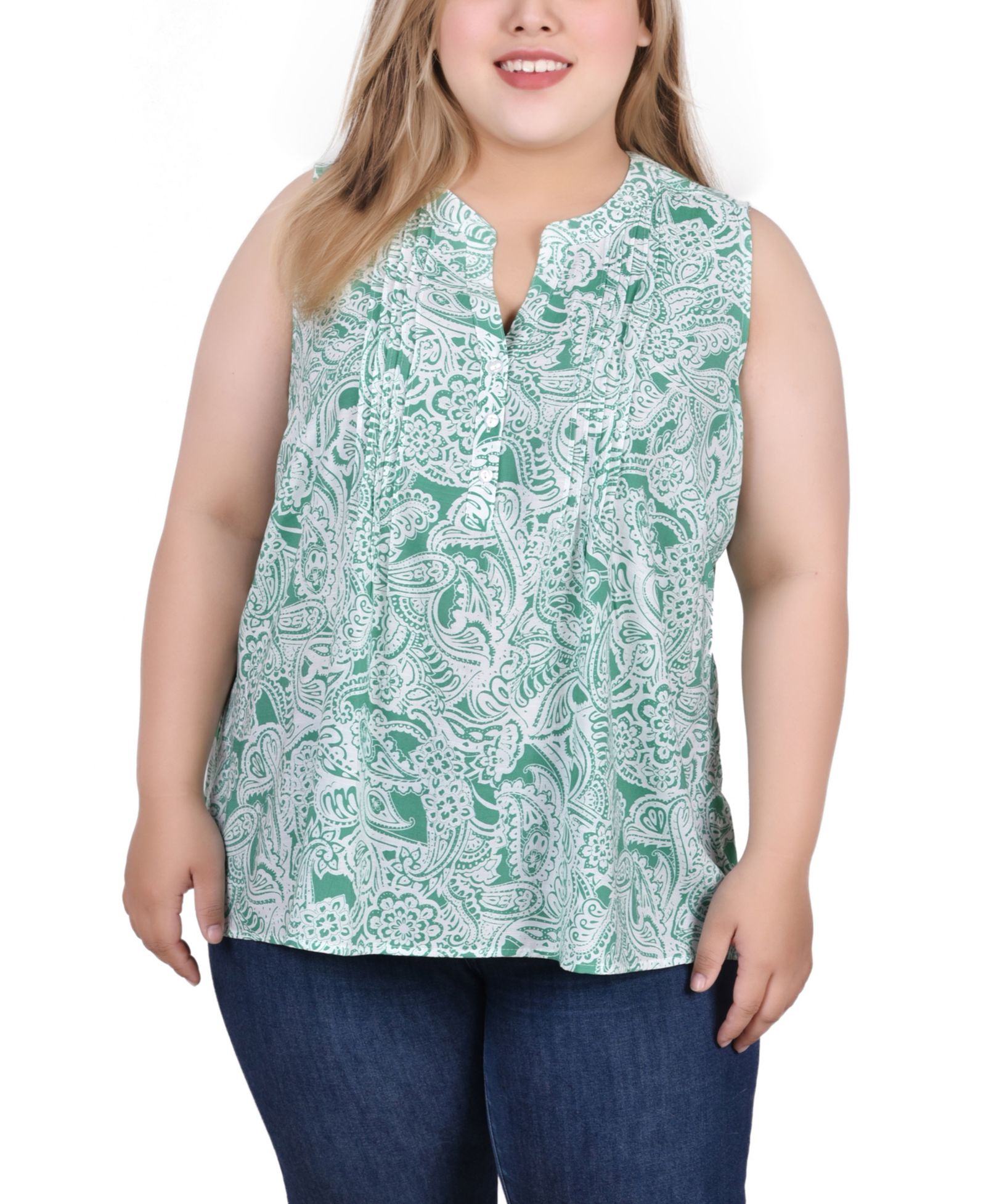 NY Collection Plus Size Блузка без рукавов с защипами