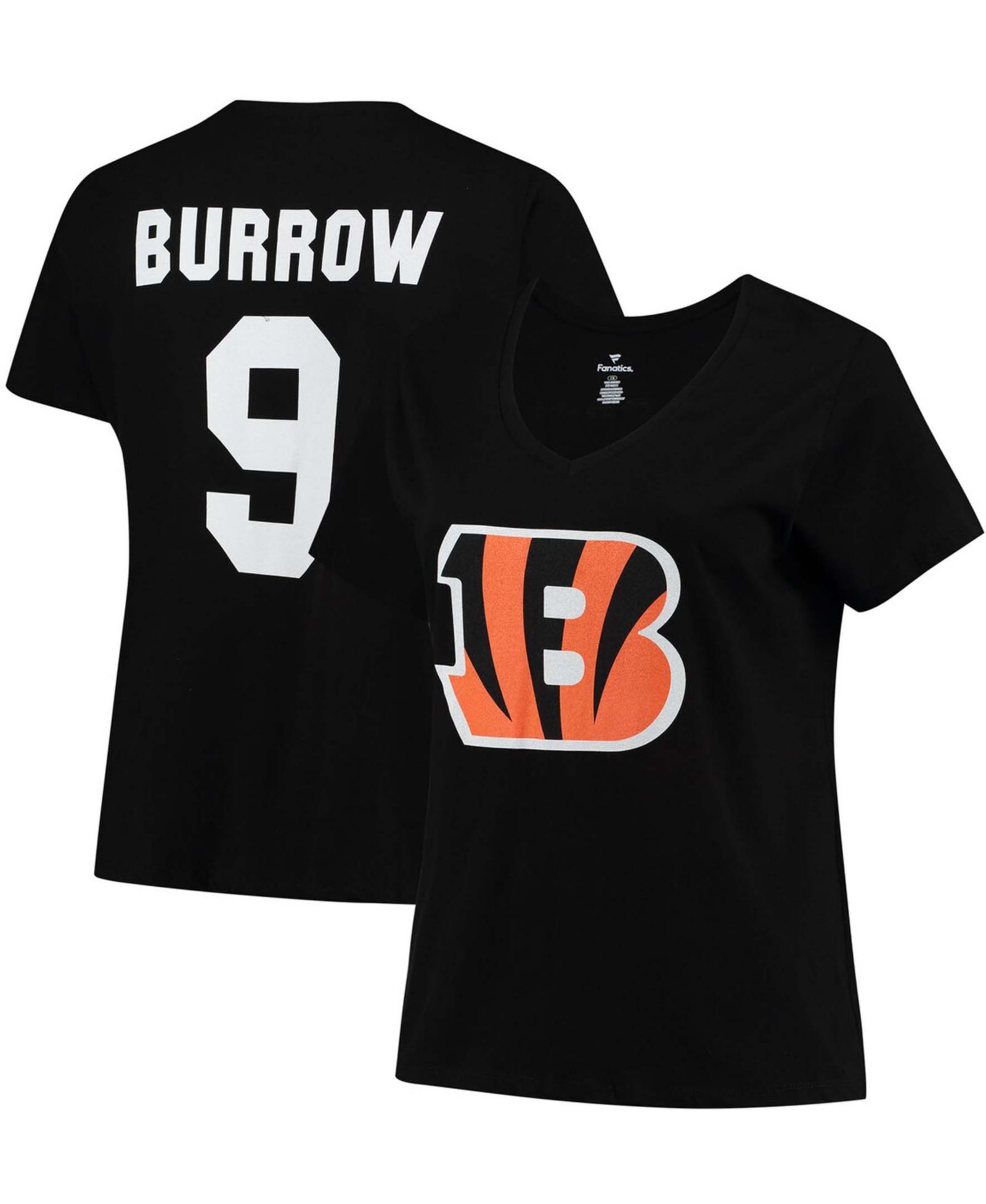 Women's Plus Size Joe Burrow Black Cincinnati Bengals Fair Catch Name & Number V-Neck T-shirt