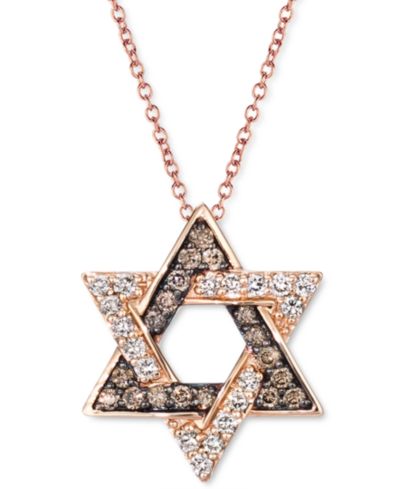 Le Vian® Chocolate Diamond (1/8 ct. t.w.) & Nude Diamond (1/8 ct. t.w.) Star of David Pendant Necklace in 14k Rose Gold