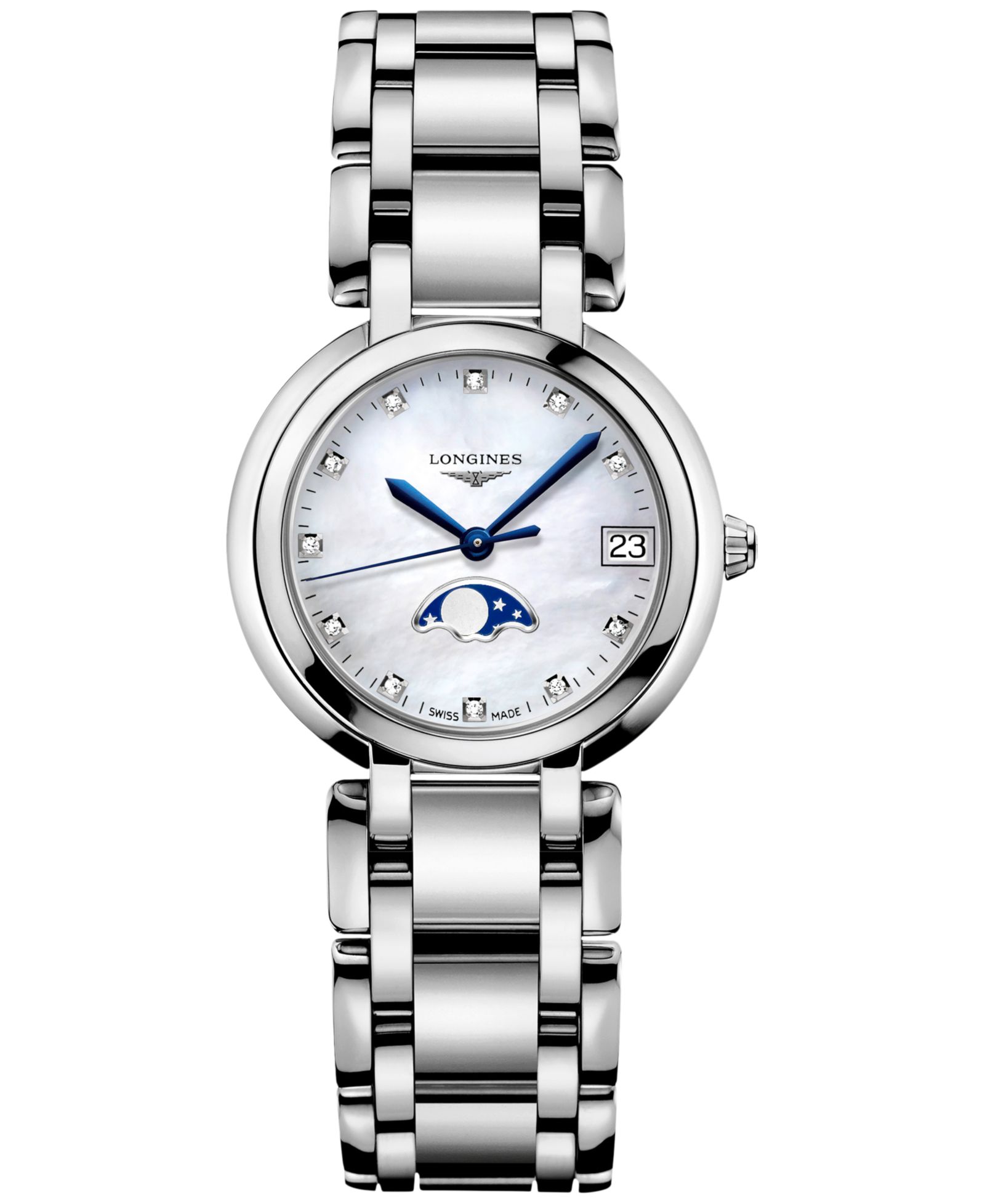 Longines Женские швейцарские часы с бриллиантами (1/20 ct. t.w.) и стальным браслетом 30mm