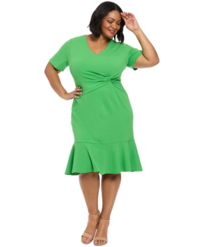 London Times Женское платье Plus Size Twist-Front Flounce-Hem