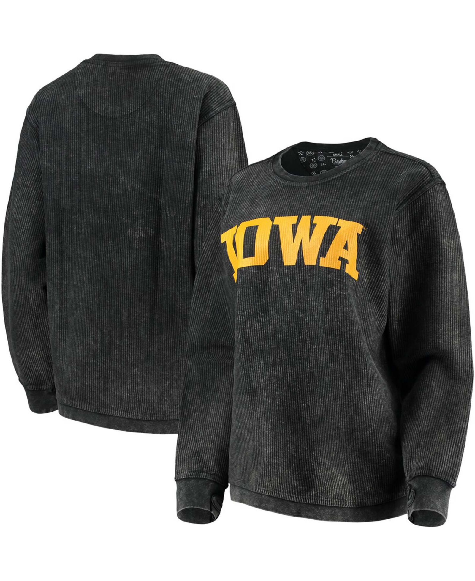 Женская свитшот Women's Black Iowa Hawkeyes Comfy Cord Vintage-Like Wash Basic Arch Pullover