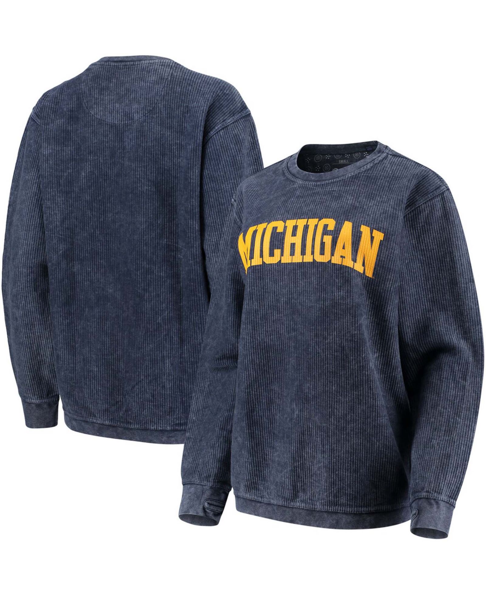 Женское худи Pressbox Navy Michigan Wolverines Comfy Cord Vintage-Like Wash Basic Arch Pullover Sweatshirt