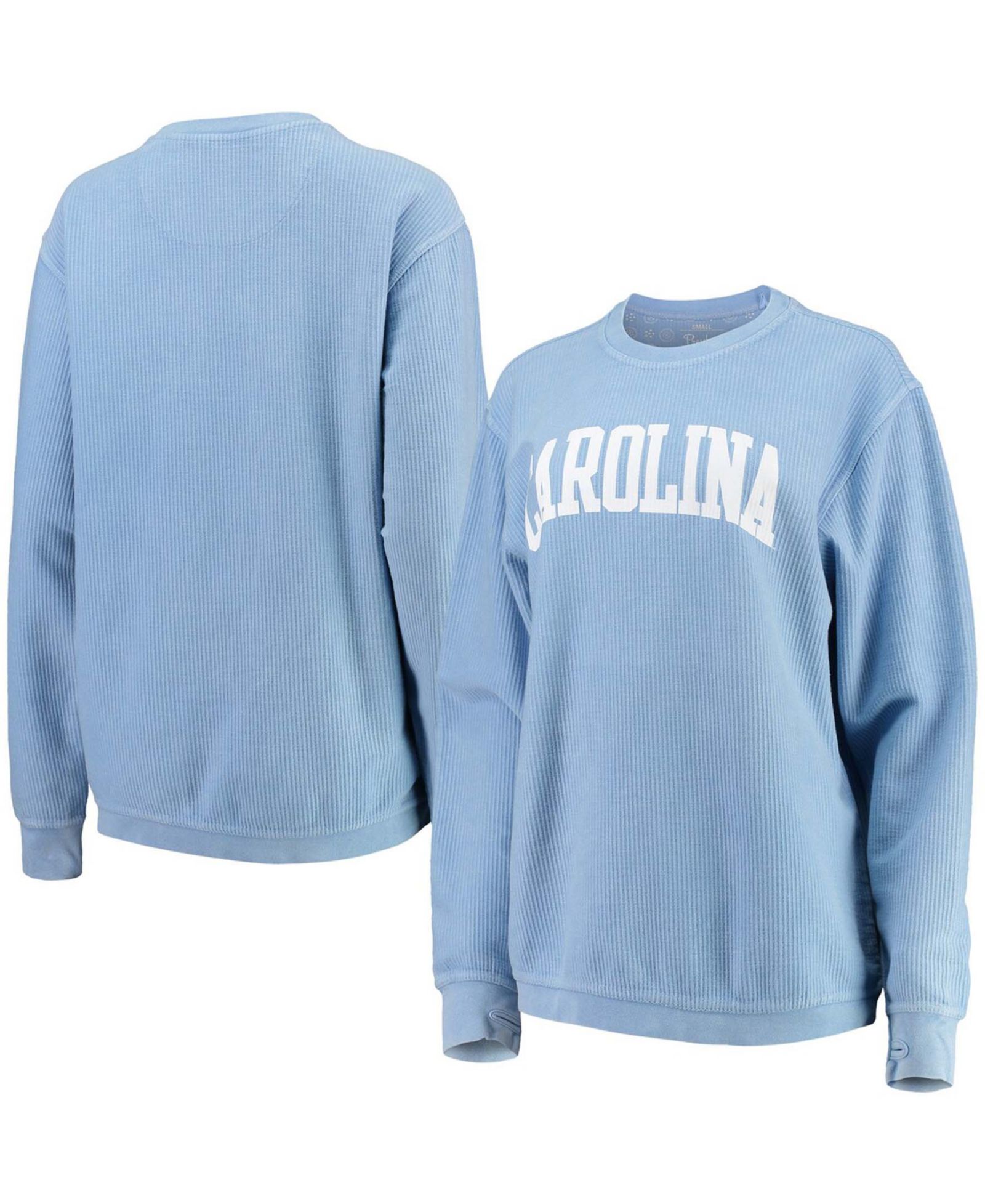 Женское свитшот Pressbox Light Blue North Carolina Tar Heels Comfy Cord Vintage-Like Wash Basic Arch Pullover