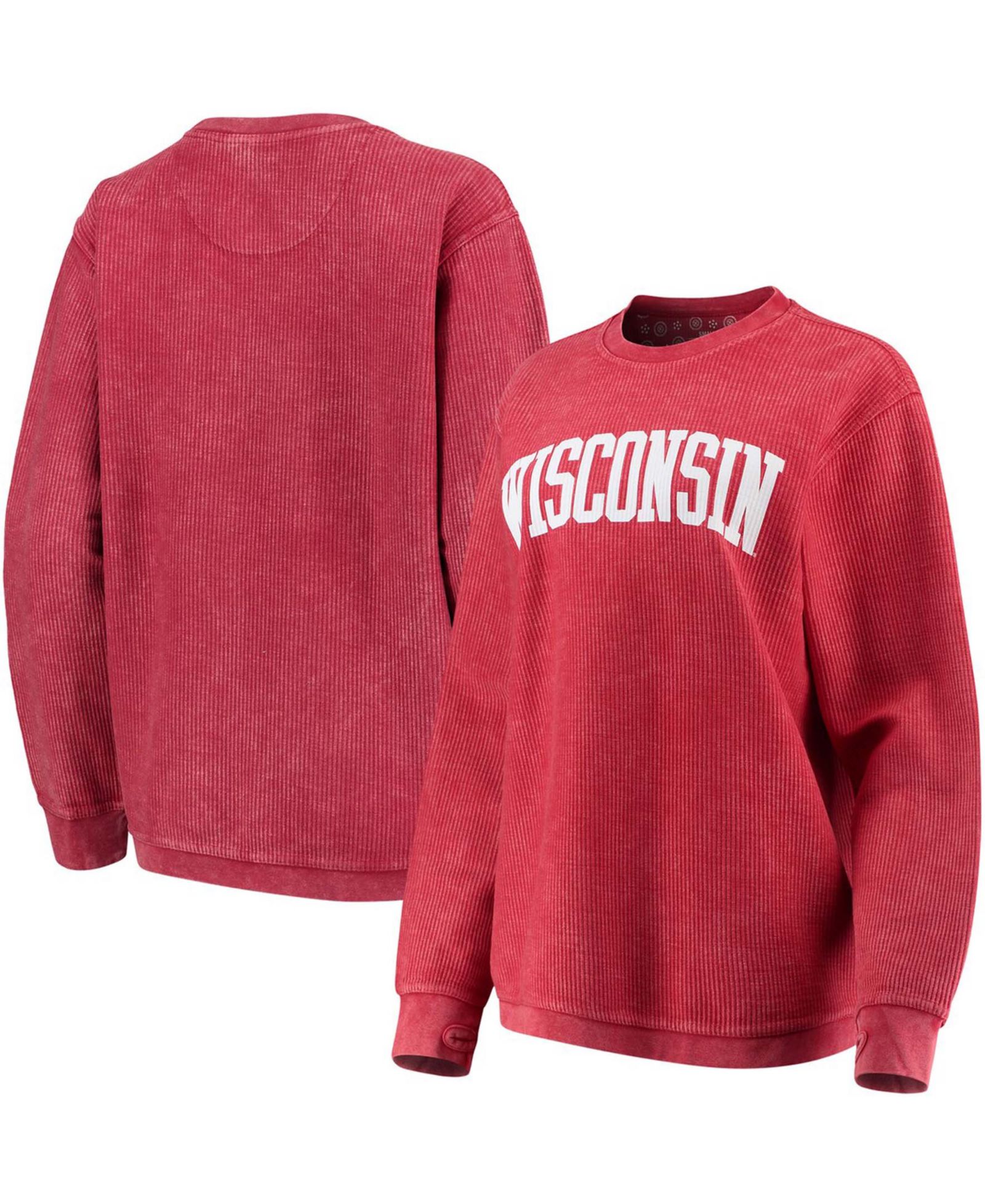 Женская красная толстовка Wisconsin Badgers Comfy Cord Vintage-Like Wash Basic Arch Pullover