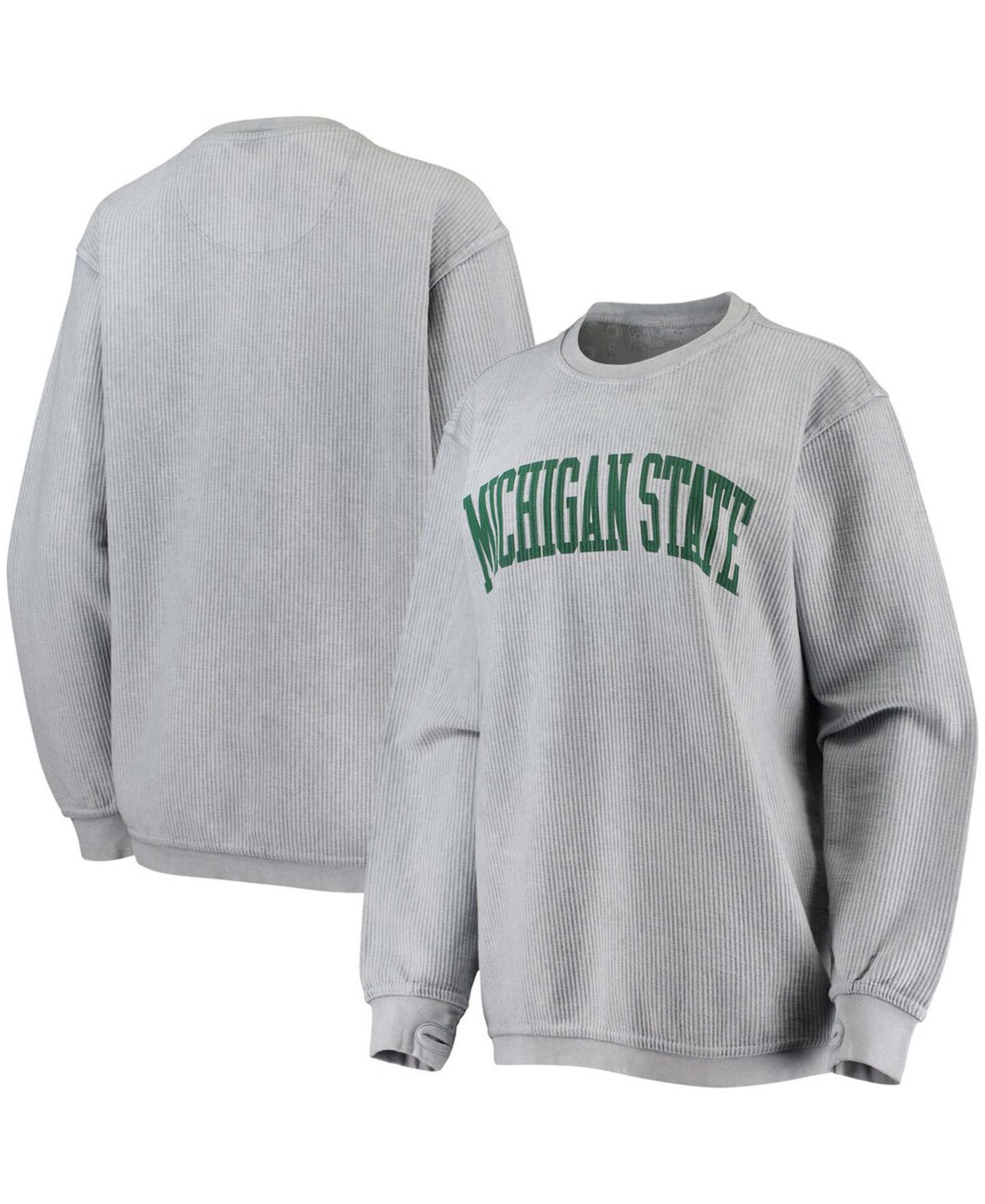 Женский Gray Michigan State Spartans Comfy Cord Vintage-Like Wash Basic Arch Pullover Sweatshirt
