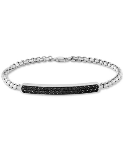 EFFY® Men's Black Spinel Cluster Box Link Bracelet  in Sterling Silver