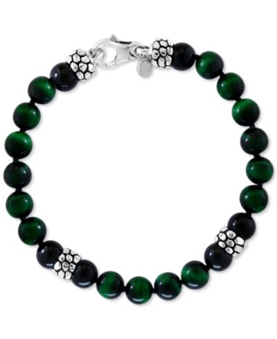 EFFY® Men's Green Tiger Eye & Onyx Bead Bracelet in Sterling Silver
