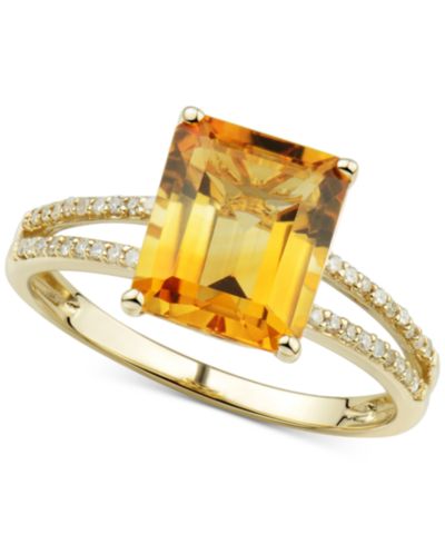 Кольцо с цитрином (3.0 ct. t.w.) и бриллиантом (1/10 ct. t.w.) в золоте 14k