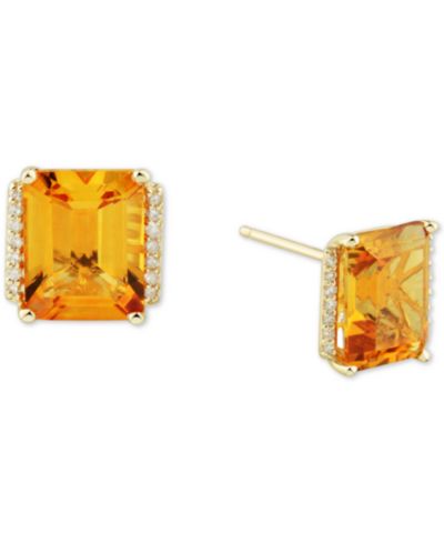 Серьги-гвоздики Citrine (4-1/3 ct. t.w.) и Diamond (1/10 ct. t.w.) в 14k Gold