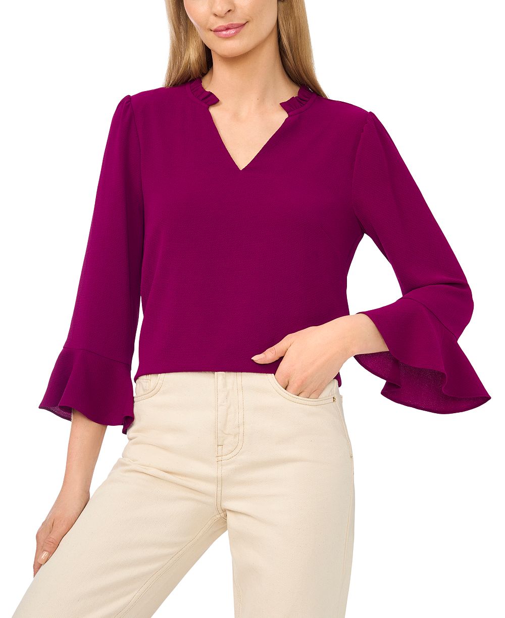 CeCe Women's 3/4 Sleeve Ruffle-Sleeve V-Neck Blouse