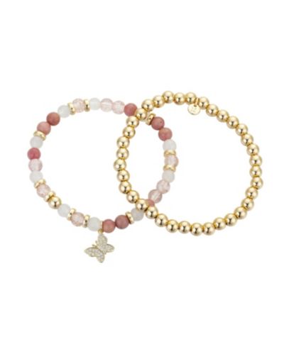 Unwritten браслет Butterfly с розовым камнем и золотыми бусинами, 14K Gold