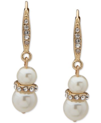 Серьги Anne Klein Gold-Tone Pavé & Imitation Pearl Snowman Drop