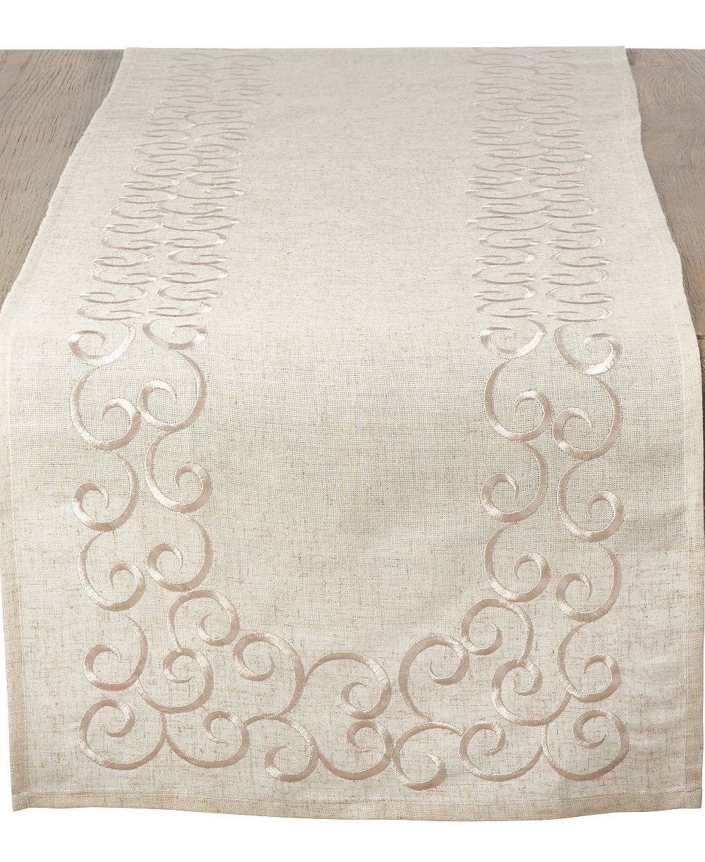 Saro Lifestyle Linen Blend Table Runner with Embroidered Border, 54" x 16"