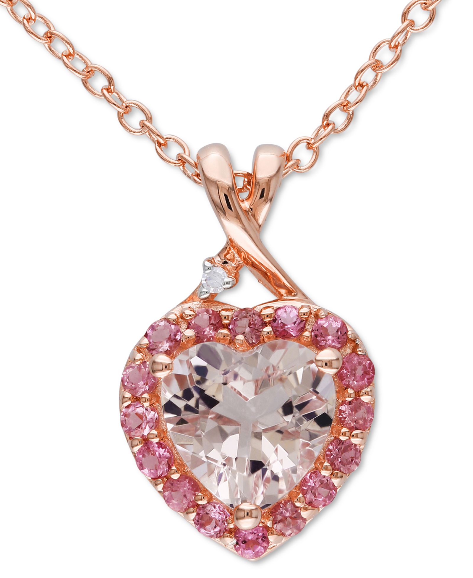 Подвеска Macy's с розовым турмалином (1/5 ct. t.w.) и бриллиантом в золоте 18k