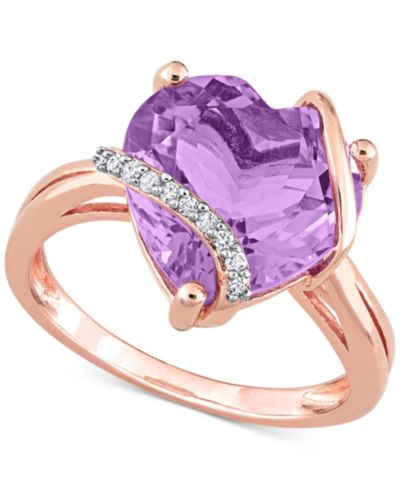 Кольцо Heart Swirl с аметистом и бриллиантом в позолоченном серебре 18k Rose Gold