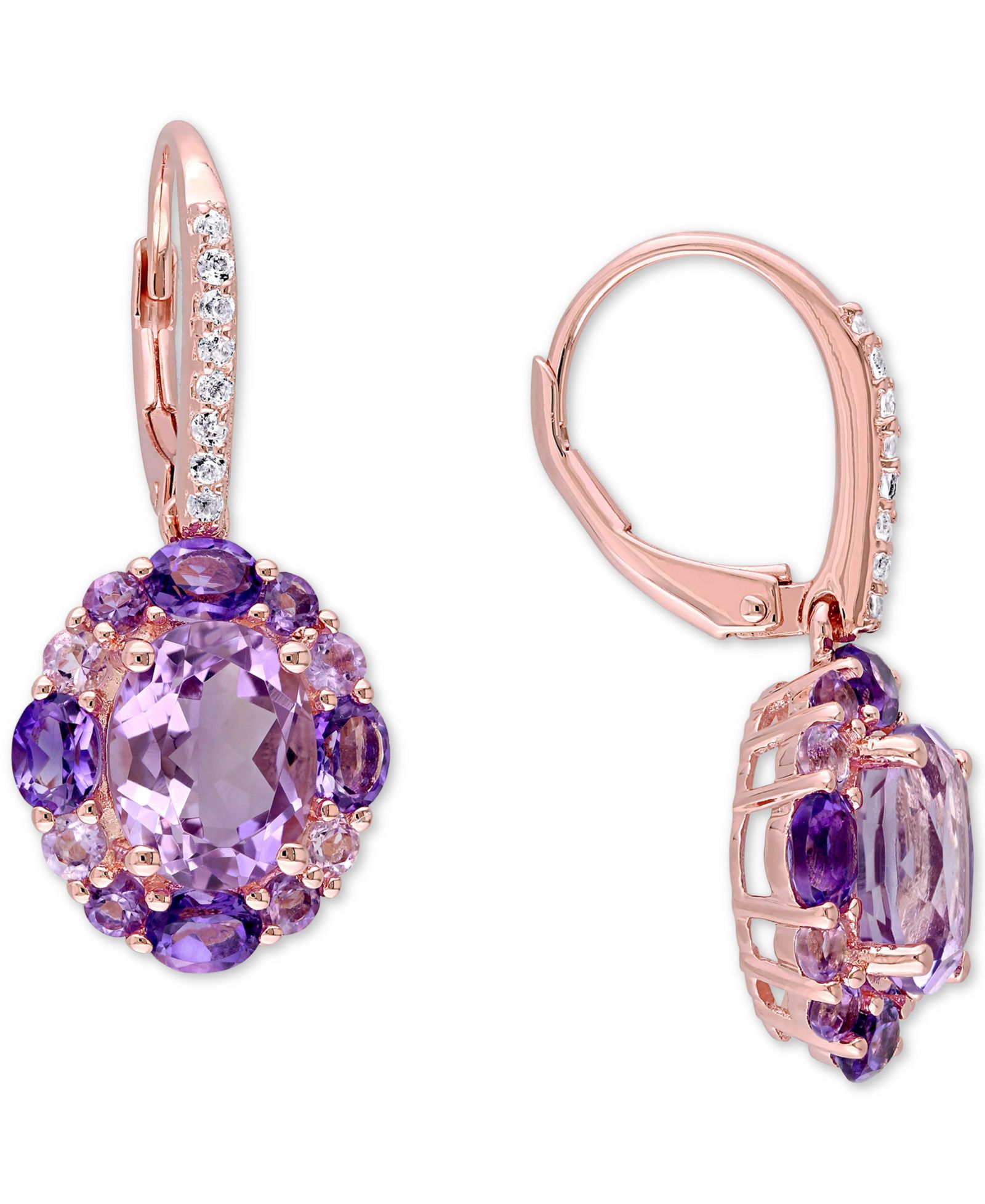 Серьги-подвески Macy's Amethyst (5-1/3 ct. t.w.) & White Topaz (1/6 ct. t.w.) Cluster Leverback