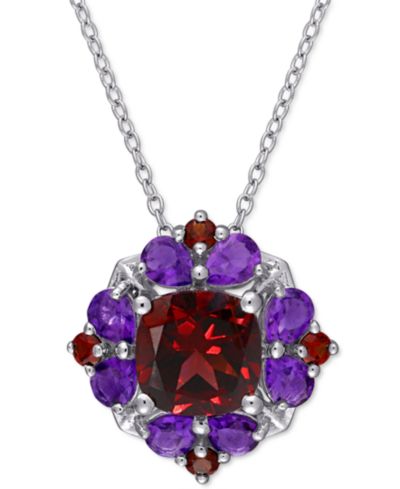 Подвеска Rhodolite Garnet (3-1/4 ct. t.w.) & Amethyst (1-1/8 ct. t.w.) Cluster 18" в серебре Sterling Silver