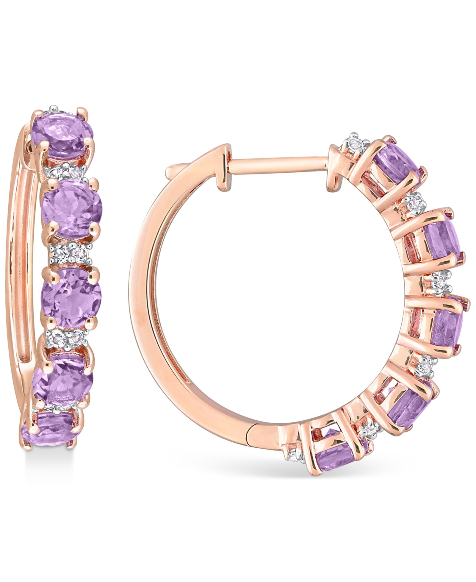 Серьги-кольца Peridot (3-3/4 ct. t.w.) & White Topaz (1/4 ct. t.w.) в 18k Rose Gold-Plated Sterling Silver, 0.89"