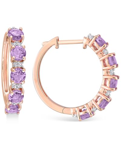 Peridot (3-3/4 ct. t.w.) & White Topaz (1/4 ct. t.w.) Small Hoop Earrings in 18k Rose Gold-Plated Sterling Silver, 0.89" (Also available in Amethyst & Garnet)