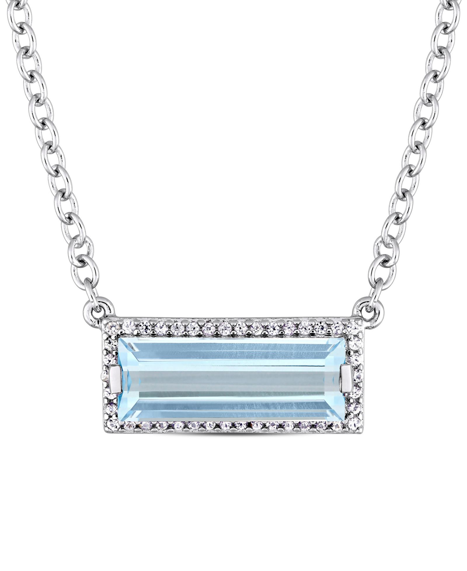 Подвеска с прямоугольным ореолом из аметиста (2-1/5 ct. t.w.) и белого сапфира (1/6 ct. t.w.) в стерлинговом серебре (также в голубом топазе)