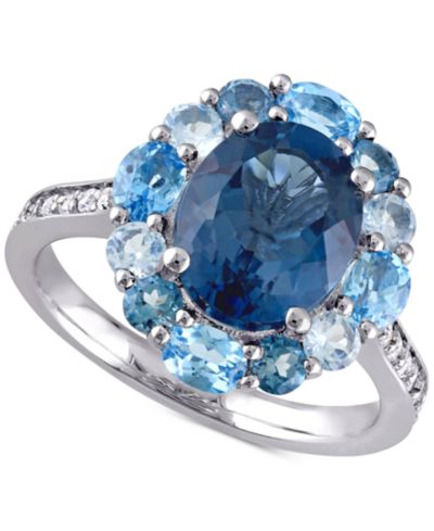 Кольцо Macy's Blue Topaz Oval Halo Statement в Sterling Silver