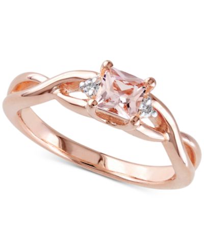 Кольцо с морганитом (1/3 ct. t.w.) и бриллиантами в плетеном основании из розового золота и стерлингового серебра
