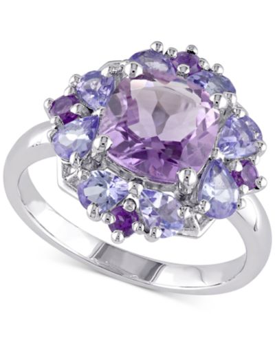 Кольцо из стерлингового серебра с аметистом (1-7/8 ct. t.w.) и танценитом (1 ct. t.w.)
