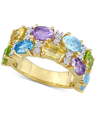 Кольцо с двойным рядом многогранных камней (5-1/4 ct. t.w.) в позолоченном стерлинговом серебре 18k Gold-Plated