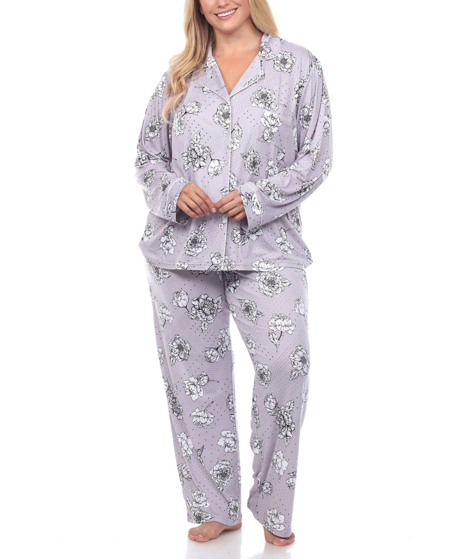 Комплект пижамы White Mark Plus Size Long Sleeve Floral, 2-Piece