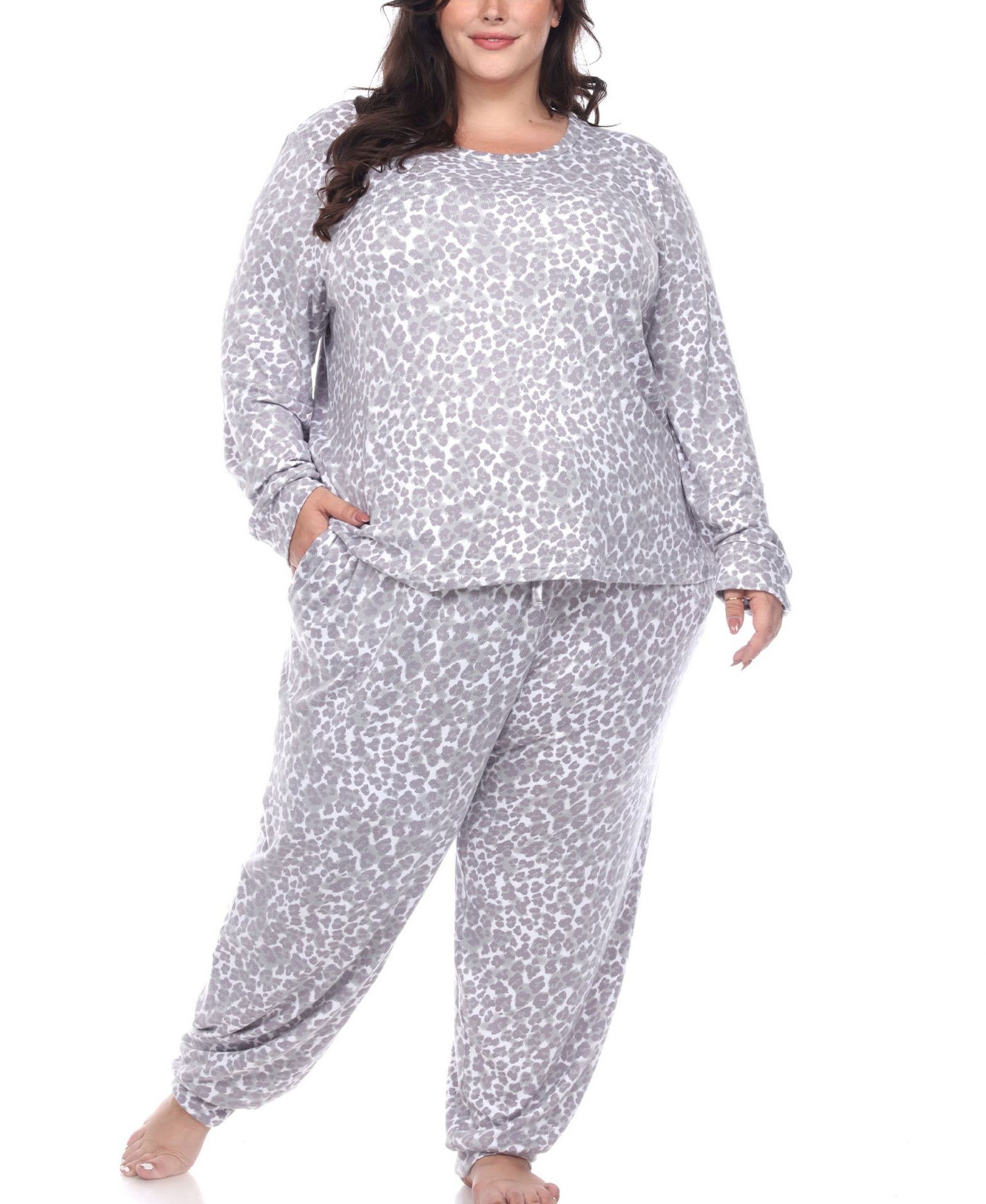White Mark Plus Size Leopard Lounge Set, 2-Piece