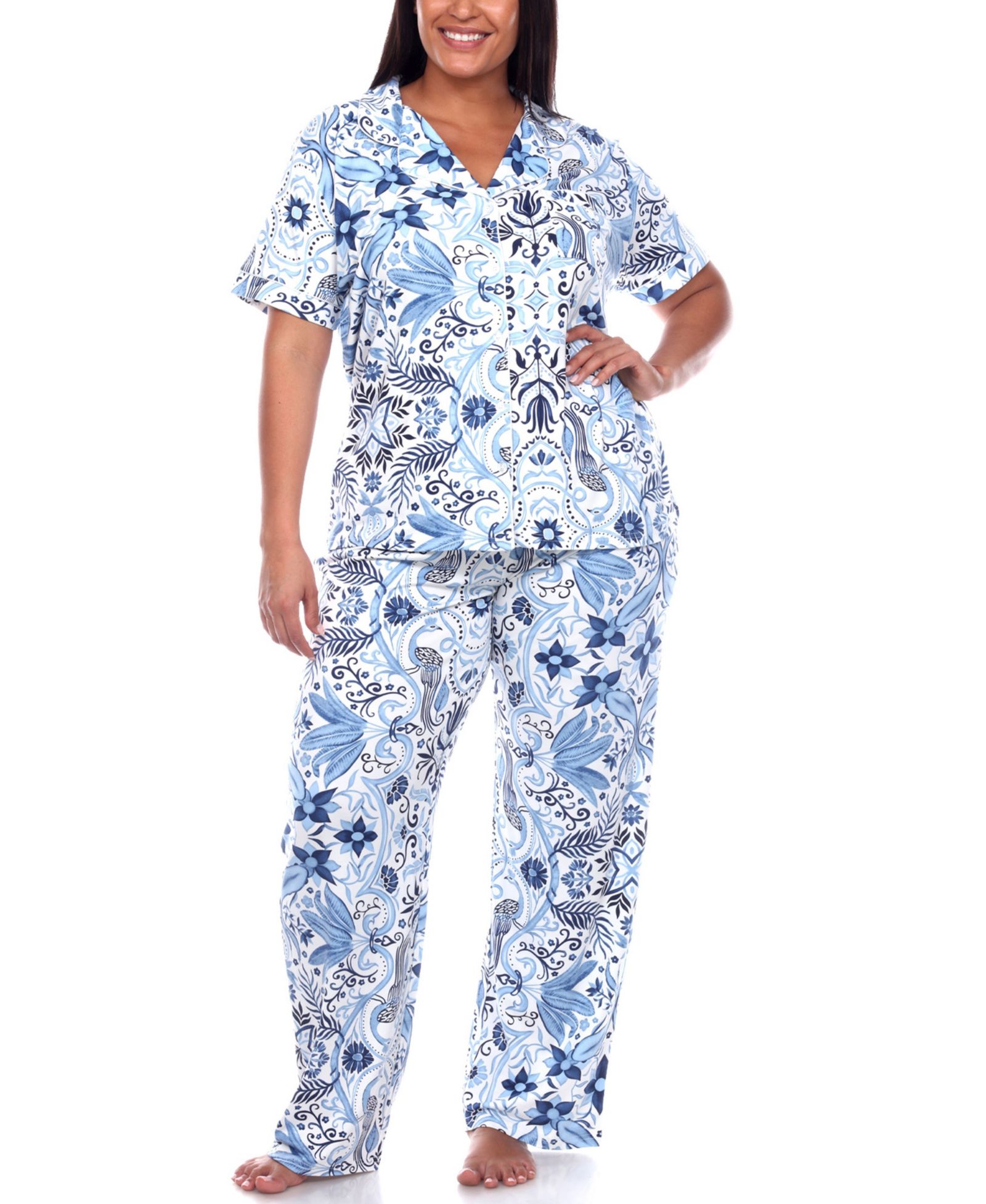 Комплект для сна White Mark Plus Size Short Sleeve Pants Tropical, 2 части