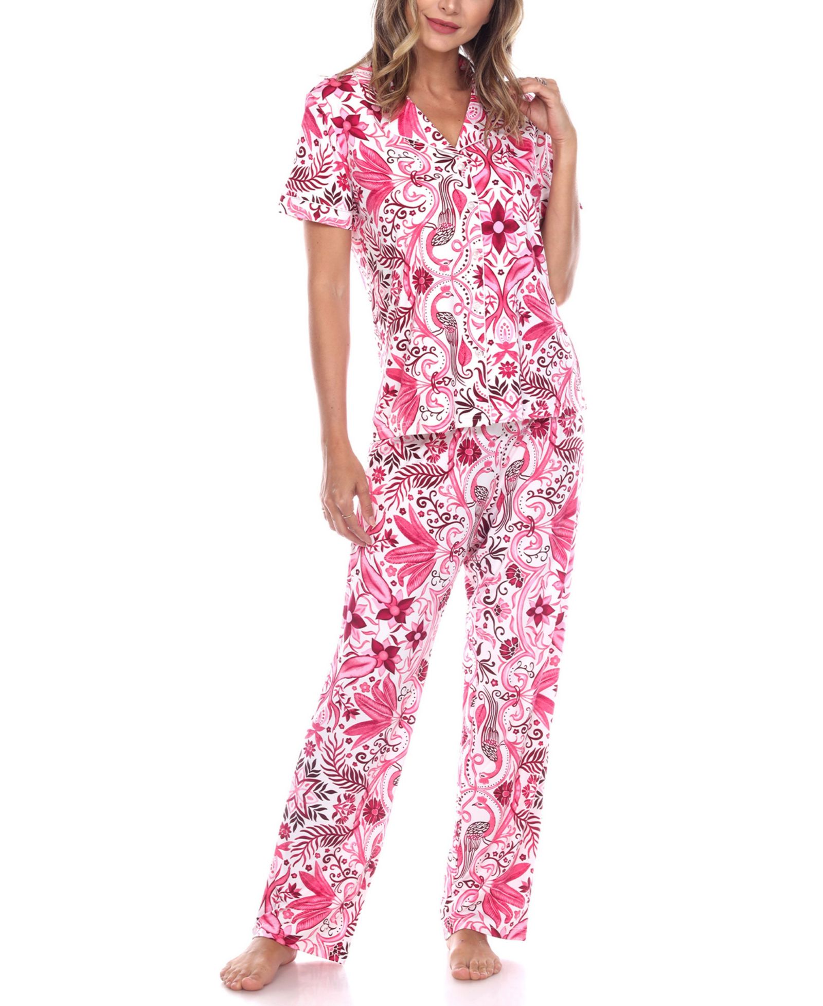White Mark Женский комплект из 2-х предметов: брюки и рубашка с коротким рукавом, Tropical Pajama Set