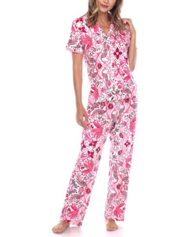 White Mark Женский комплект из 2-х предметов: брюки и рубашка с коротким рукавом, Tropical Pajama Set