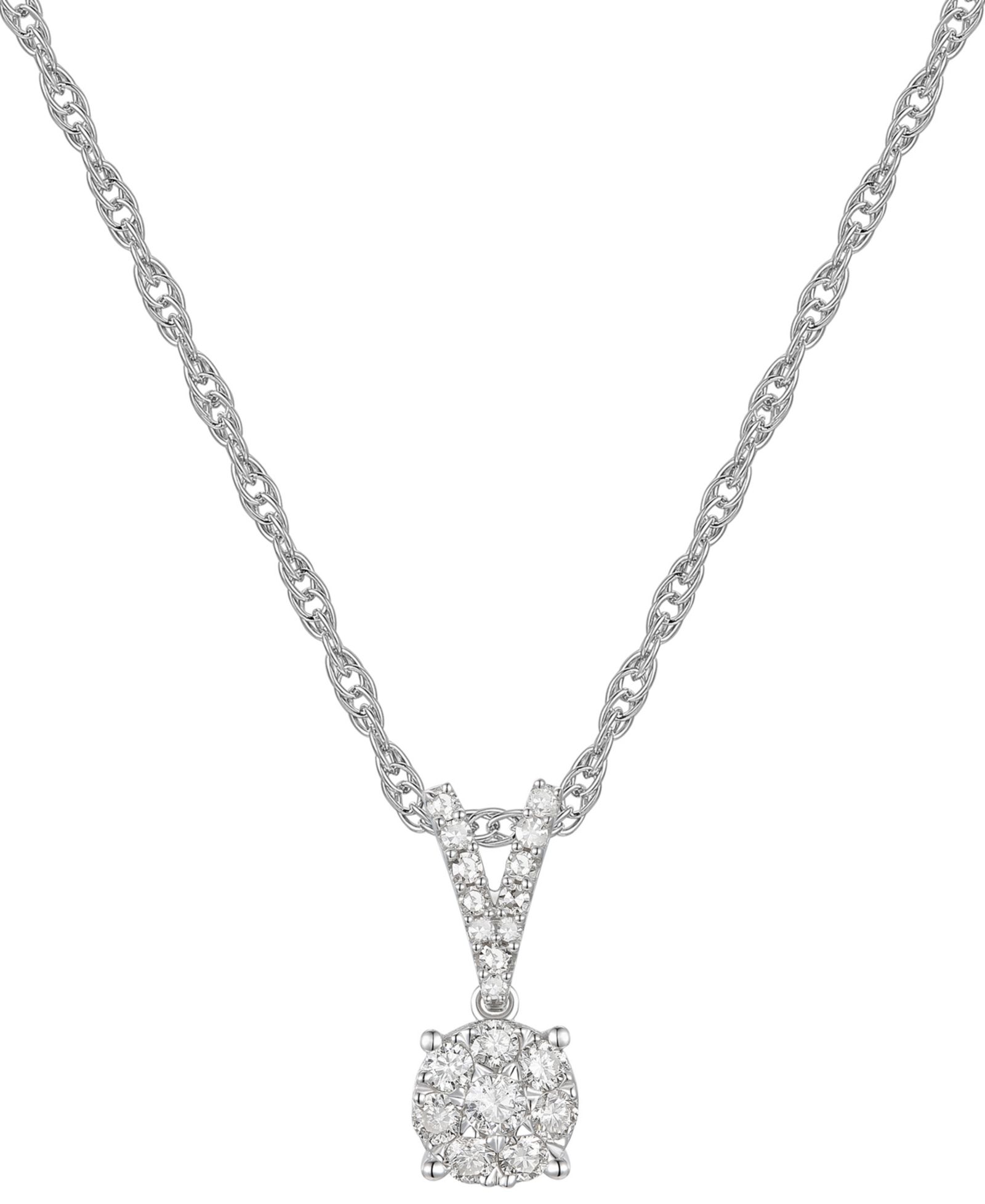 Diamond Cluster 18" Pendant Necklace (1/4 ct. t.w.) in 10k White Gold