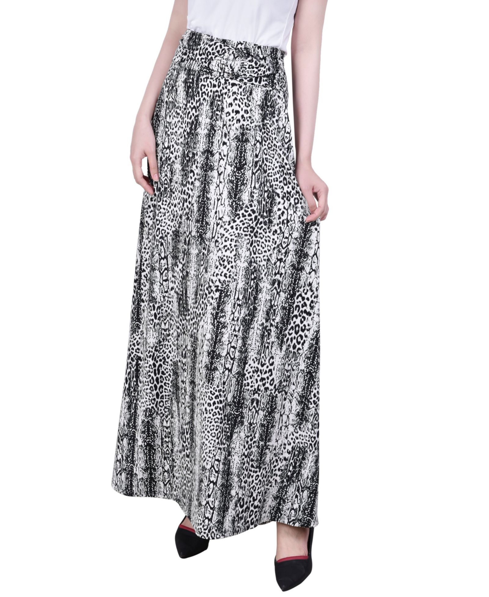 NY Collection Petite Ring Faux Belt A Line Maxi Skirt