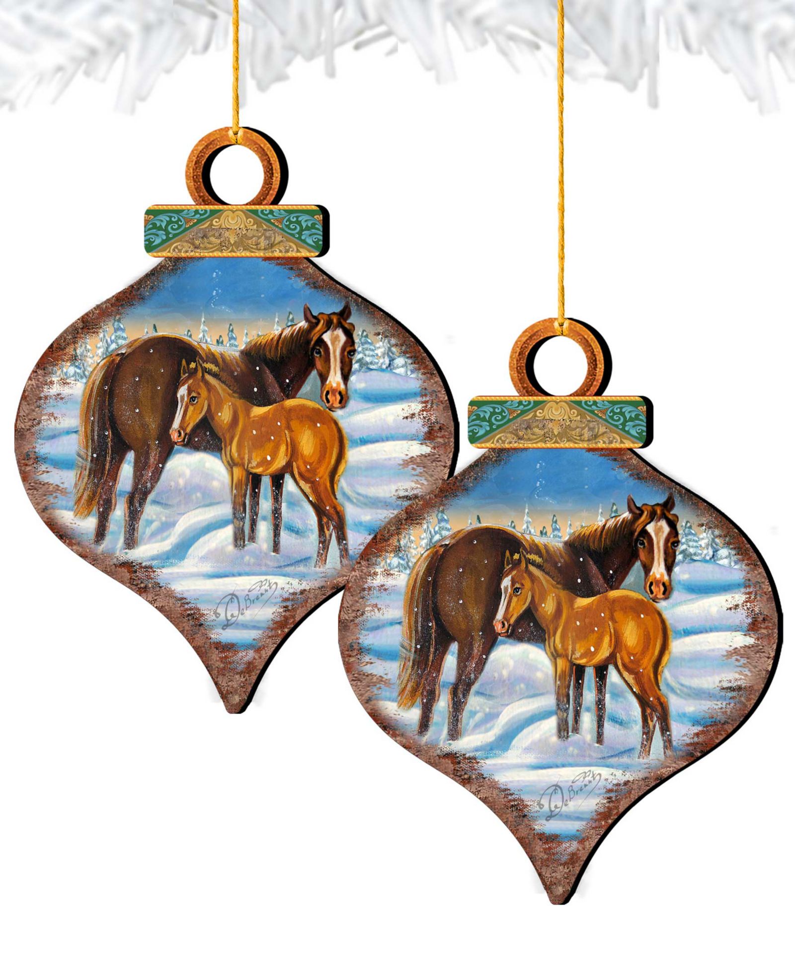 Designocracy набор из 2 деревянных украшений Horses Scenery